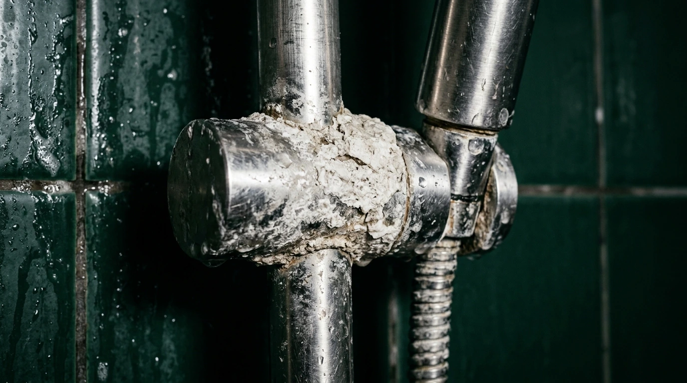 Dépôt de calcaire sur un mitigeur de douche
